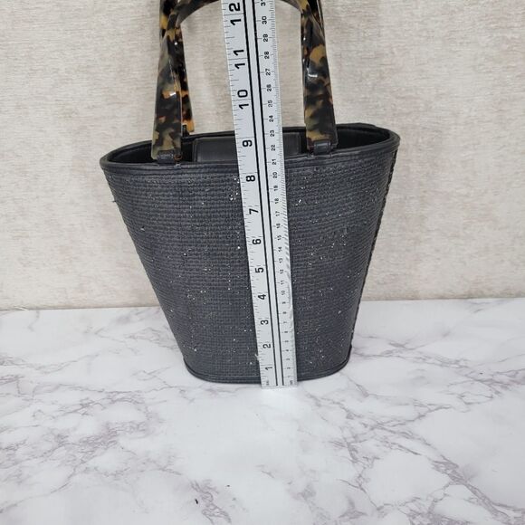 Elaine Turner Designs Black Straw Raffia Trapezoid Bucket Bag Y2K - Picture 14 of 14